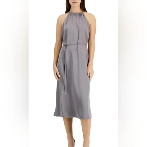 Grey Satin Midi Semi-Formal Sleeveless Dress Size 14